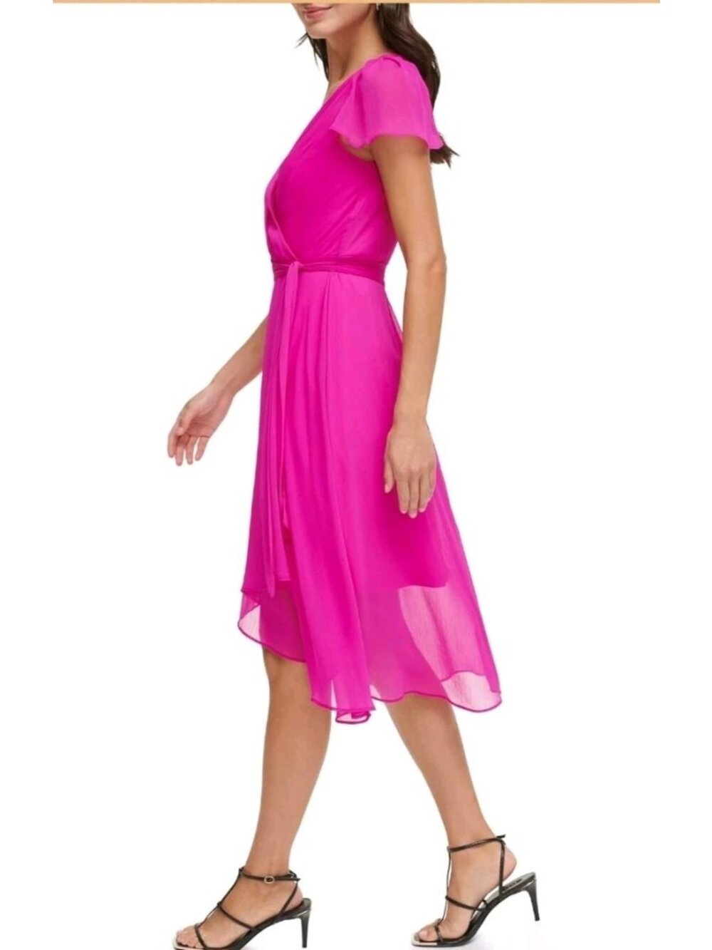 DKNY Women's Flutter Sleeve V-Neck Wrap Midi Dress Dress - Size 8- NEW! Wl494